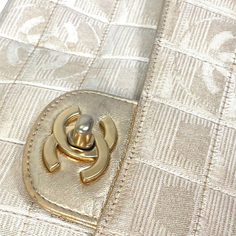 CHANEL CC Mark CC Chocolate bar Double Chain Crossbody Shoulder Bag Canvas Beige - Picture 7 of 16